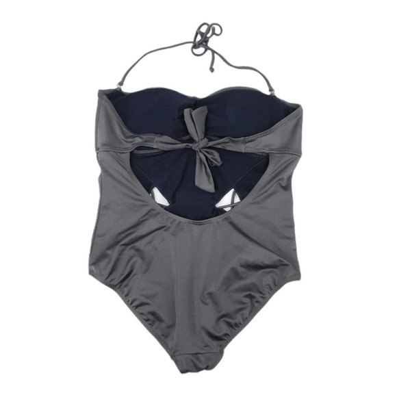 Y2K apostrophe Metallic Gray Cutout Halter Convertible Swimsuit Size L Backless - Picture 4 of 9